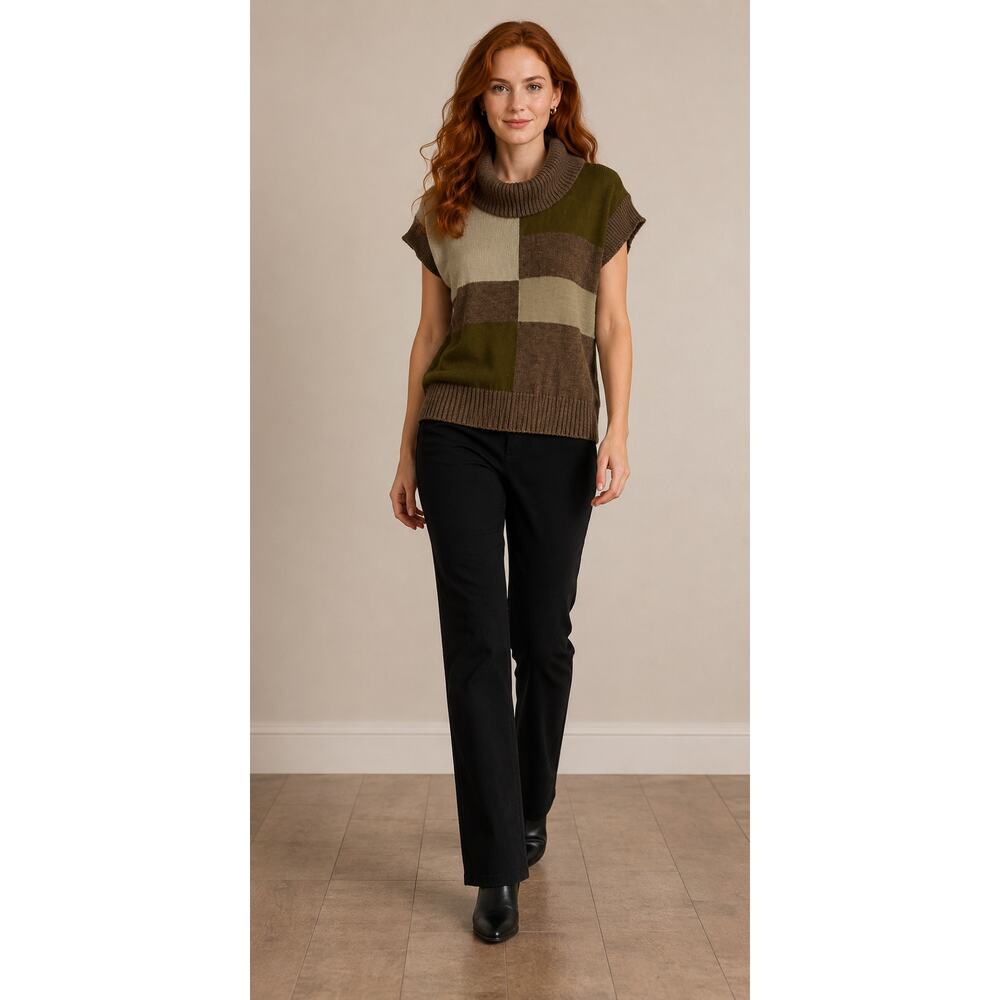 PTP 23.5 Length 28.5 Mr.Vitos Colorblock Green Sweater with large Soft Cowl Neck